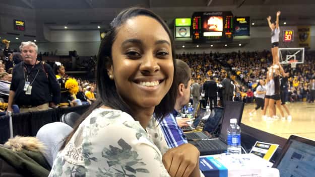 Alyce Bryant (‘16) working as a graduate assistant for VCU athletics communicati